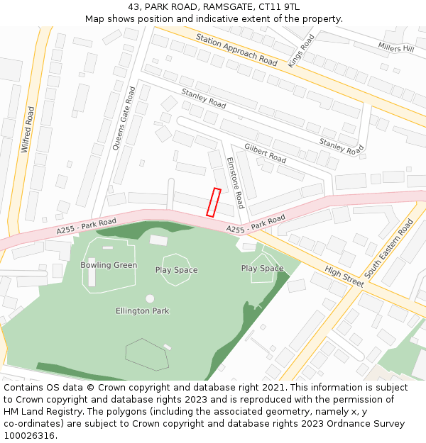 43, PARK ROAD, RAMSGATE, CT11 9TL: Location map and indicative extent of plot