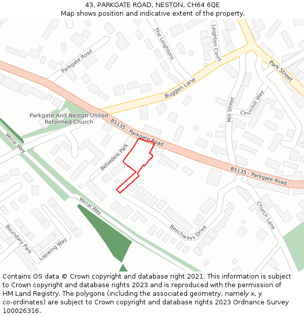 43, PARKGATE ROAD, NESTON, CH64 6QE: Location map and indicative extent of plot