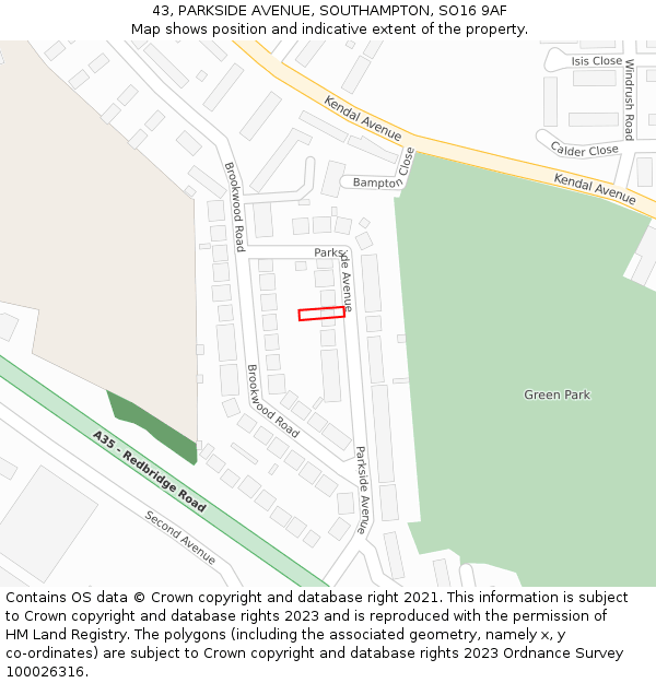 43, PARKSIDE AVENUE, SOUTHAMPTON, SO16 9AF: Location map and indicative extent of plot