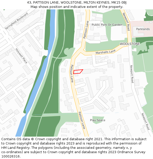 43, PATTISON LANE, WOOLSTONE, MILTON KEYNES, MK15 0BJ: Location map and indicative extent of plot