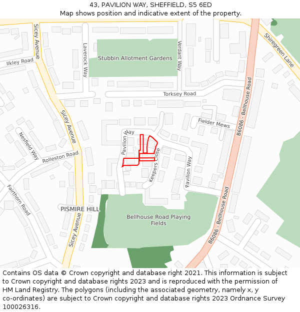 43, PAVILION WAY, SHEFFIELD, S5 6ED: Location map and indicative extent of plot