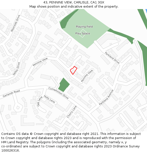 43, PENNINE VIEW, CARLISLE, CA1 3GX: Location map and indicative extent of plot