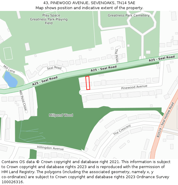 43, PINEWOOD AVENUE, SEVENOAKS, TN14 5AE: Location map and indicative extent of plot