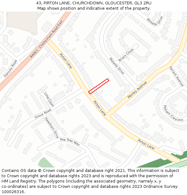 43, PIRTON LANE, CHURCHDOWN, GLOUCESTER, GL3 2RU: Location map and indicative extent of plot