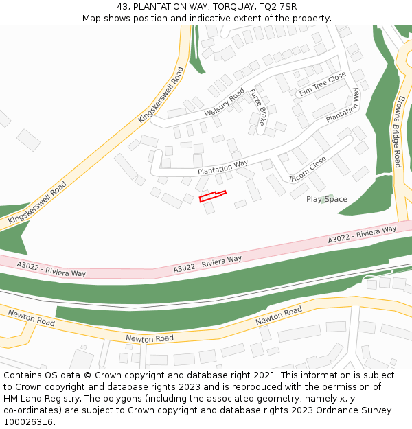 43, PLANTATION WAY, TORQUAY, TQ2 7SR: Location map and indicative extent of plot