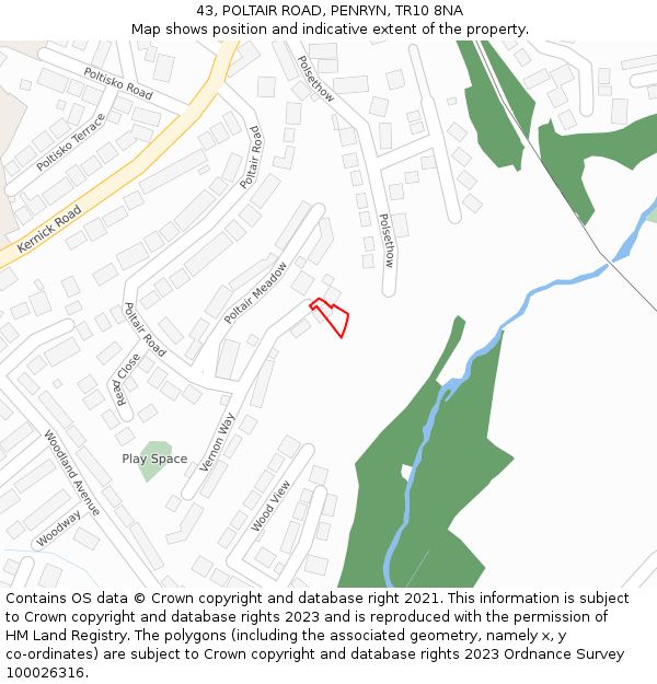 43, POLTAIR ROAD, PENRYN, TR10 8NA: Location map and indicative extent of plot