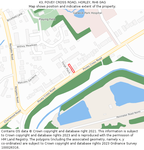 43, POVEY CROSS ROAD, HORLEY, RH6 0AG: Location map and indicative extent of plot