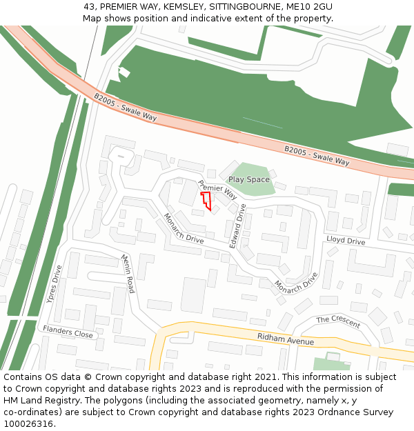 43, PREMIER WAY, KEMSLEY, SITTINGBOURNE, ME10 2GU: Location map and indicative extent of plot