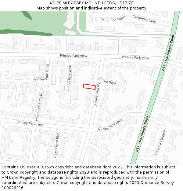 43, PRIMLEY PARK MOUNT, LEEDS, LS17 7JT: Location map and indicative extent of plot