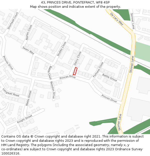 43, PRINCES DRIVE, PONTEFRACT, WF8 4SP: Location map and indicative extent of plot