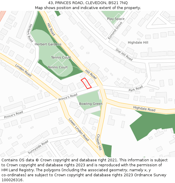 43, PRINCES ROAD, CLEVEDON, BS21 7NQ: Location map and indicative extent of plot