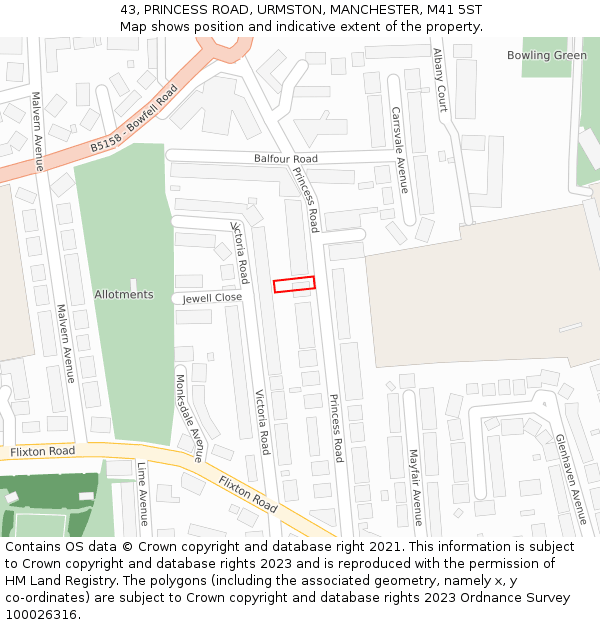 43, PRINCESS ROAD, URMSTON, MANCHESTER, M41 5ST: Location map and indicative extent of plot