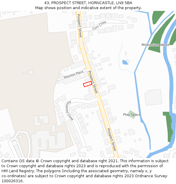 43, PROSPECT STREET, HORNCASTLE, LN9 5BA: Location map and indicative extent of plot