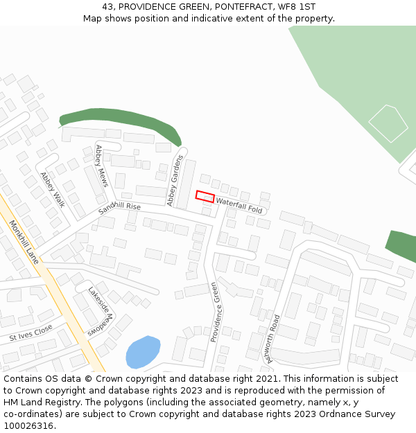 43, PROVIDENCE GREEN, PONTEFRACT, WF8 1ST: Location map and indicative extent of plot