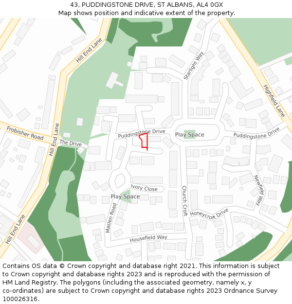43, PUDDINGSTONE DRIVE, ST ALBANS, AL4 0GX: Location map and indicative extent of plot