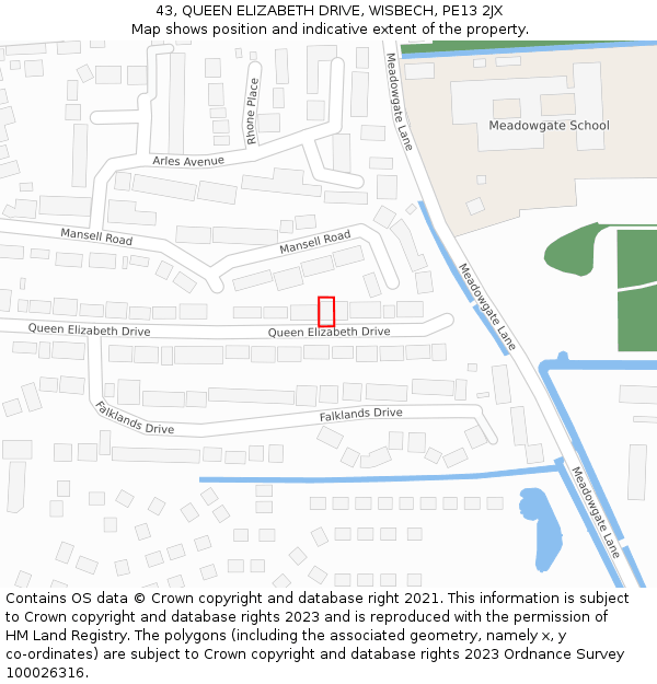 43, QUEEN ELIZABETH DRIVE, WISBECH, PE13 2JX: Location map and indicative extent of plot