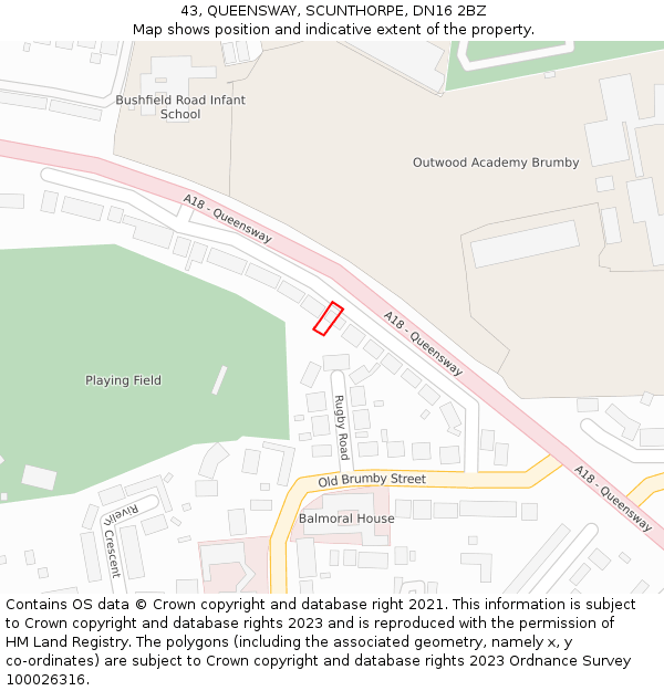 43, QUEENSWAY, SCUNTHORPE, DN16 2BZ: Location map and indicative extent of plot