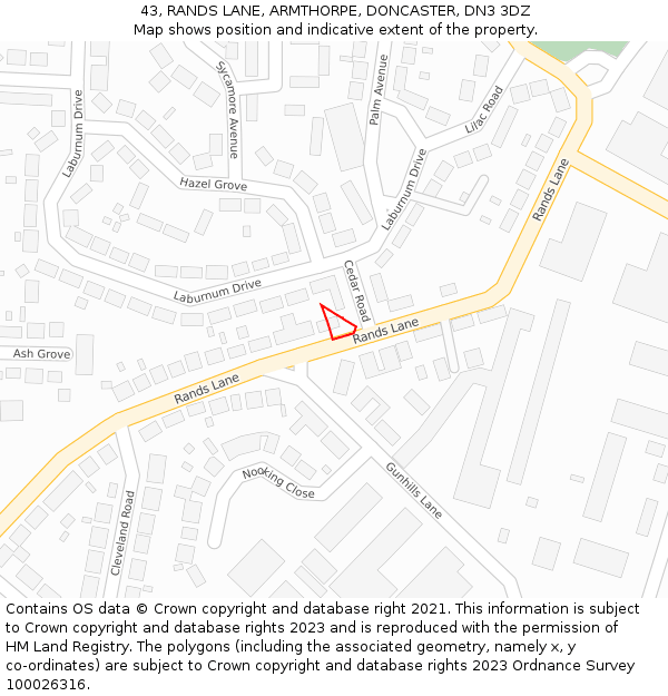 43, RANDS LANE, ARMTHORPE, DONCASTER, DN3 3DZ: Location map and indicative extent of plot