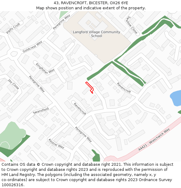 43, RAVENCROFT, BICESTER, OX26 6YE: Location map and indicative extent of plot