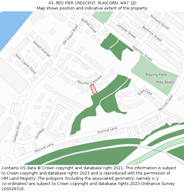 43, RED PIER CRESCENT, RUNCORN, WA7 1JD: Location map and indicative extent of plot
