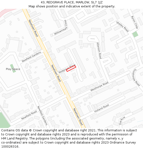 43, REDGRAVE PLACE, MARLOW, SL7 1JZ: Location map and indicative extent of plot