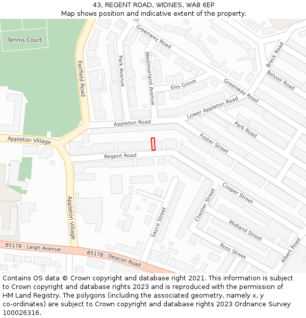 43, REGENT ROAD, WIDNES, WA8 6EP: Location map and indicative extent of plot