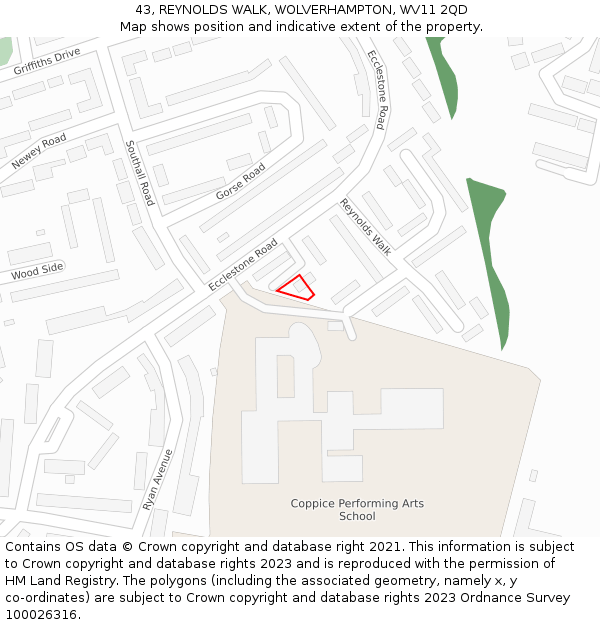 43, REYNOLDS WALK, WOLVERHAMPTON, WV11 2QD: Location map and indicative extent of plot