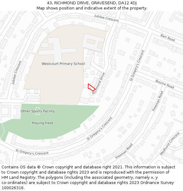 43, RICHMOND DRIVE, GRAVESEND, DA12 4DJ: Location map and indicative extent of plot