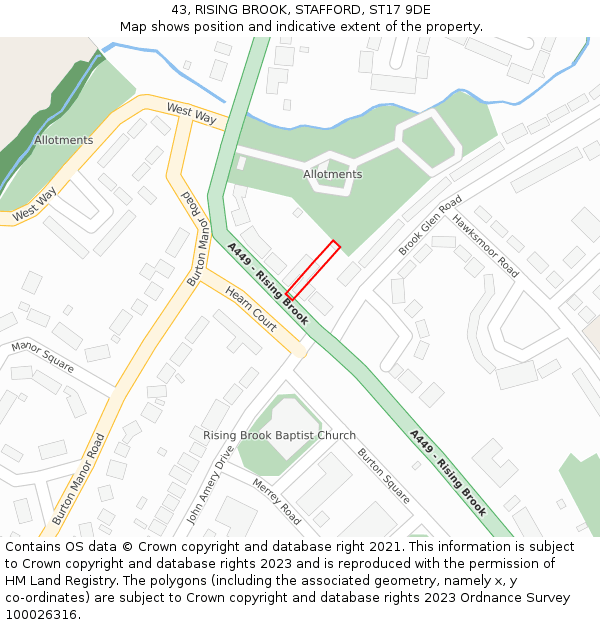 43, RISING BROOK, STAFFORD, ST17 9DE: Location map and indicative extent of plot