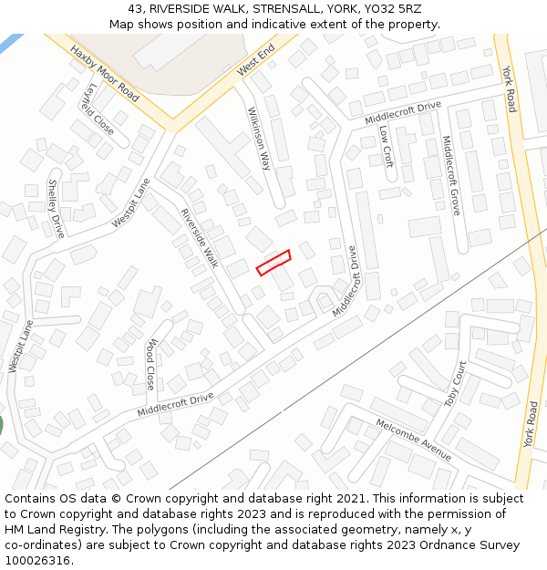 43, RIVERSIDE WALK, STRENSALL, YORK, YO32 5RZ: Location map and indicative extent of plot