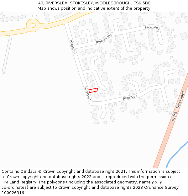 43, RIVERSLEA, STOKESLEY, MIDDLESBROUGH, TS9 5DE: Location map and indicative extent of plot