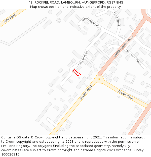 43, ROCKFEL ROAD, LAMBOURN, HUNGERFORD, RG17 8NG: Location map and indicative extent of plot