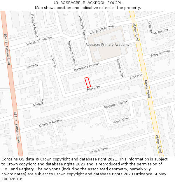 43, ROSEACRE, BLACKPOOL, FY4 2PL: Location map and indicative extent of plot