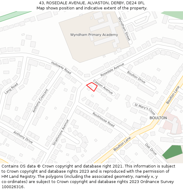 43, ROSEDALE AVENUE, ALVASTON, DERBY, DE24 0FL: Location map and indicative extent of plot