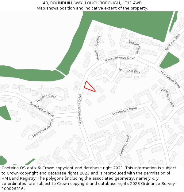 43, ROUNDHILL WAY, LOUGHBOROUGH, LE11 4WB: Location map and indicative extent of plot