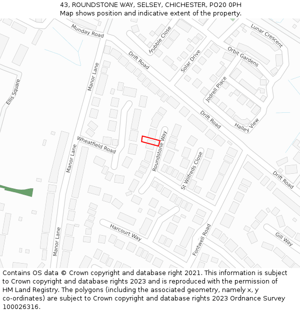 43, ROUNDSTONE WAY, SELSEY, CHICHESTER, PO20 0PH: Location map and indicative extent of plot