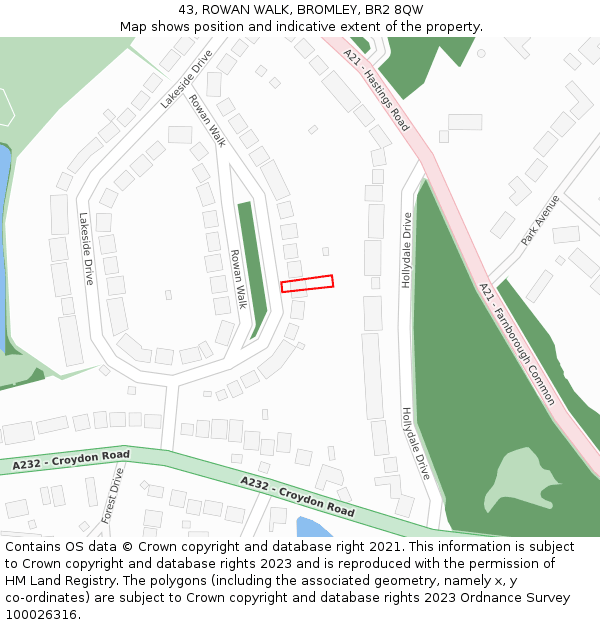 43, ROWAN WALK, BROMLEY, BR2 8QW: Location map and indicative extent of plot