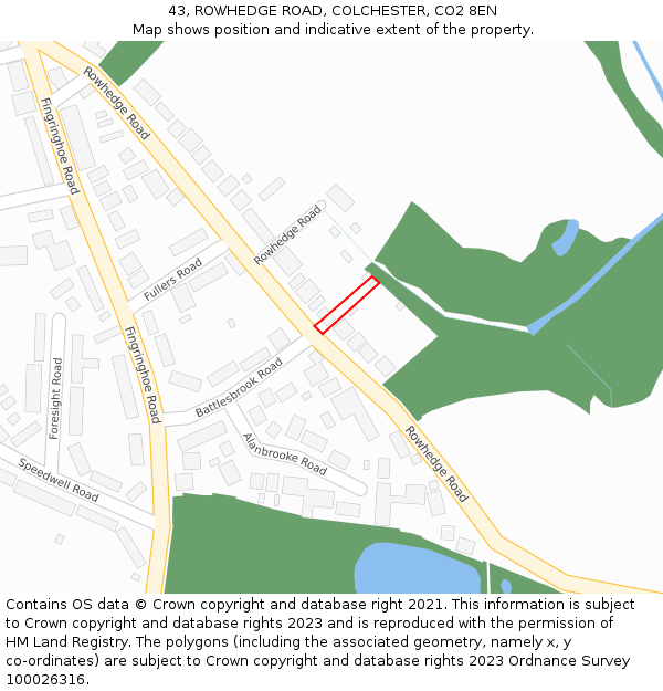 43, ROWHEDGE ROAD, COLCHESTER, CO2 8EN: Location map and indicative extent of plot