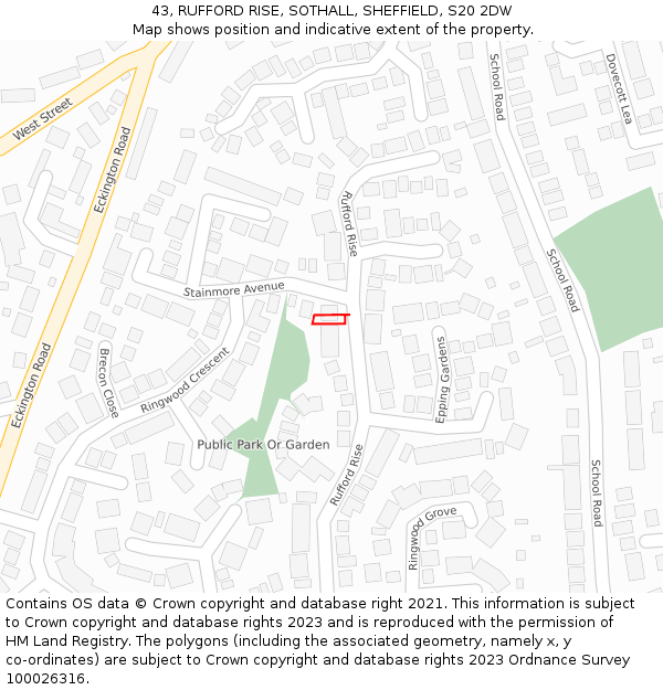 43, RUFFORD RISE, SOTHALL, SHEFFIELD, S20 2DW: Location map and indicative extent of plot