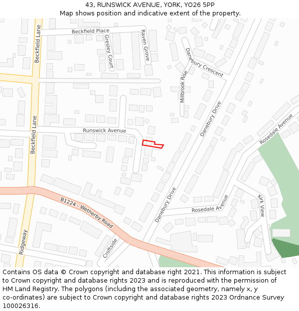 43, RUNSWICK AVENUE, YORK, YO26 5PP: Location map and indicative extent of plot