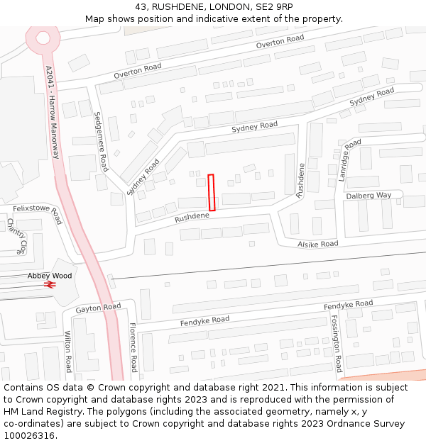 43, RUSHDENE, LONDON, SE2 9RP: Location map and indicative extent of plot