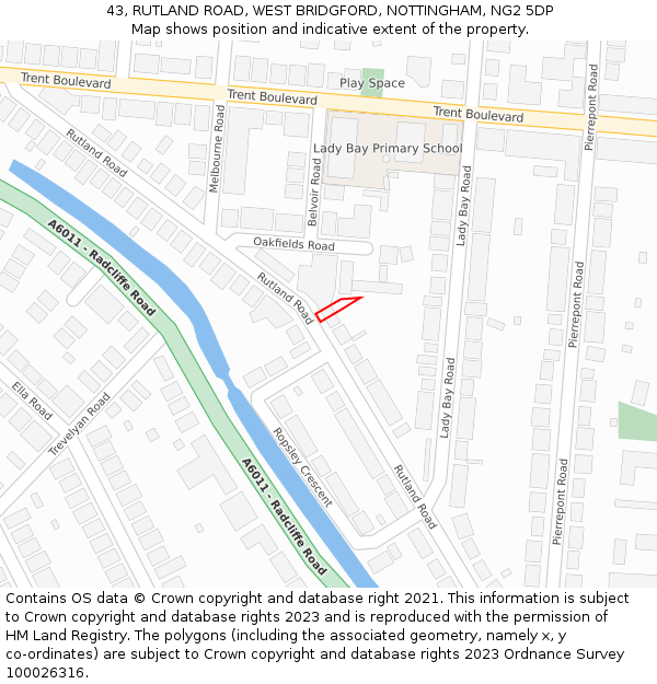 43, RUTLAND ROAD, WEST BRIDGFORD, NOTTINGHAM, NG2 5DP: Location map and indicative extent of plot