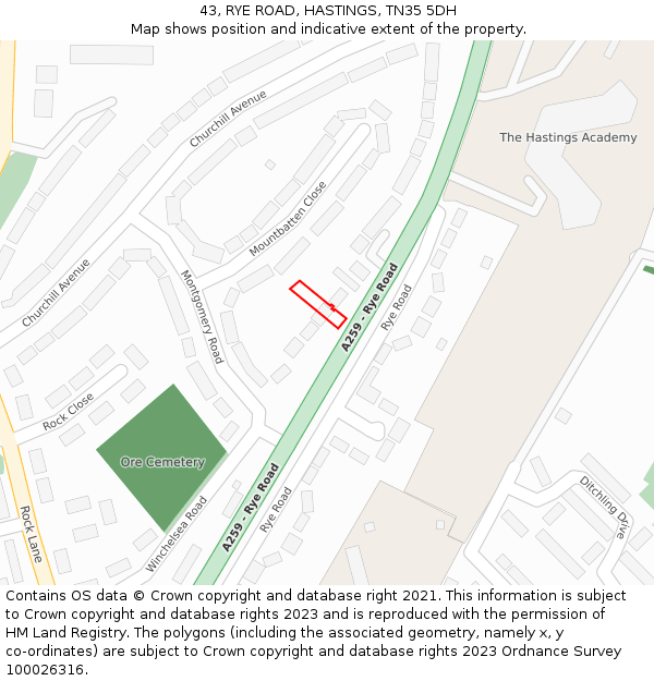 43, RYE ROAD, HASTINGS, TN35 5DH: Location map and indicative extent of plot