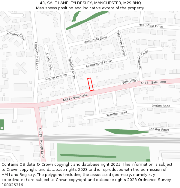 43, SALE LANE, TYLDESLEY, MANCHESTER, M29 8NQ: Location map and indicative extent of plot