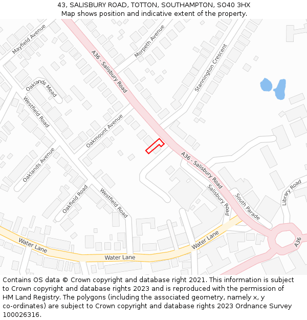 43, SALISBURY ROAD, TOTTON, SOUTHAMPTON, SO40 3HX: Location map and indicative extent of plot