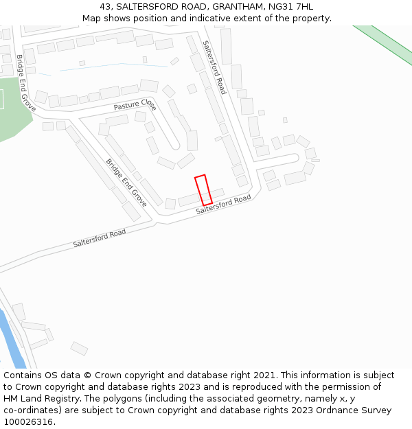 43, SALTERSFORD ROAD, GRANTHAM, NG31 7HL: Location map and indicative extent of plot