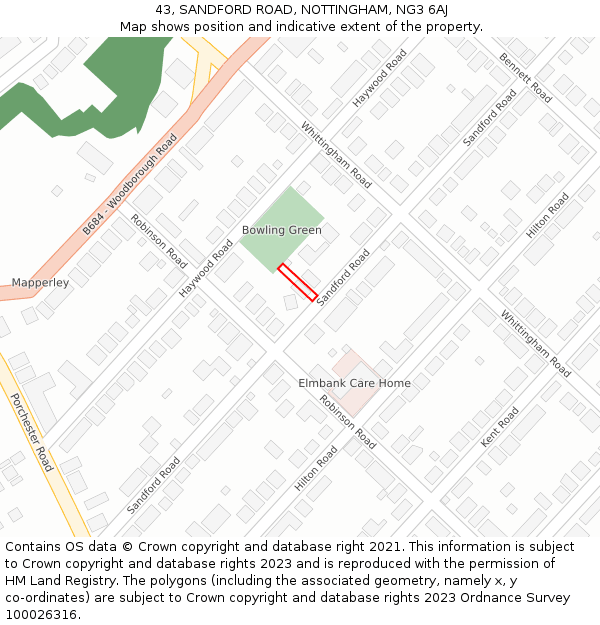 43, SANDFORD ROAD, NOTTINGHAM, NG3 6AJ: Location map and indicative extent of plot