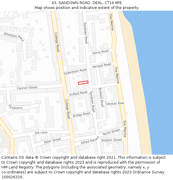 43, SANDOWN ROAD, DEAL, CT14 6PE: Location map and indicative extent of plot