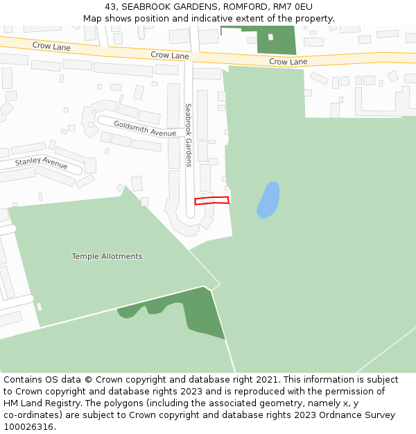 43, SEABROOK GARDENS, ROMFORD, RM7 0EU: Location map and indicative extent of plot