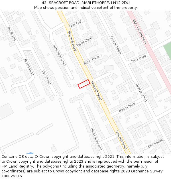 43, SEACROFT ROAD, MABLETHORPE, LN12 2DU: Location map and indicative extent of plot